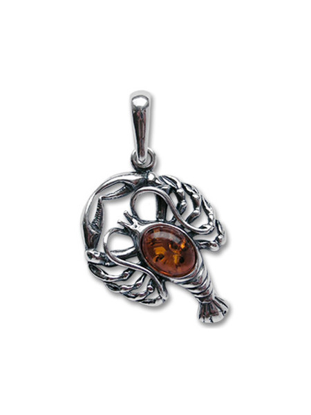 Pandantiv talisman argint cu piatra naturala de ambra (chihlimbar), semn zodiacal Rac