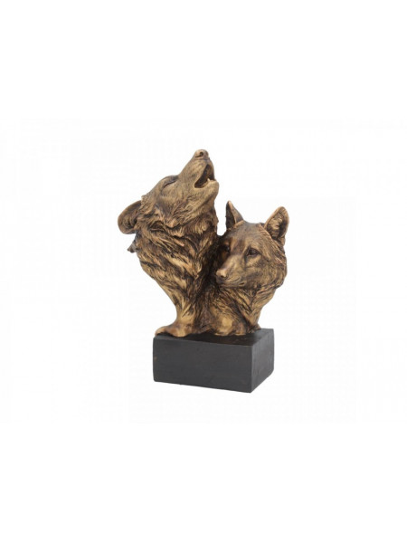 Statueta bust lupi finisaj bronz Cantecul Salbaticiei 23 cm