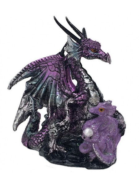 Statueta Dragon Violet cu Pui 10x11.5 cm