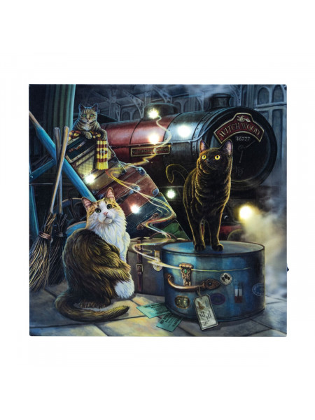 Tablou canvas cu led pisicuta Witchwood Express- Lisa Parker, 30x30cm