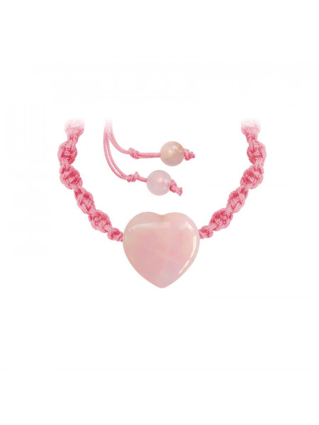 Bratara ajustabila material textil si inima din Quartz roz, talisman pentru Iubire 25 cm - Img 1