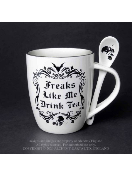 Cana cu lingura Freaks Like Me Drink Tea 13.5 cm