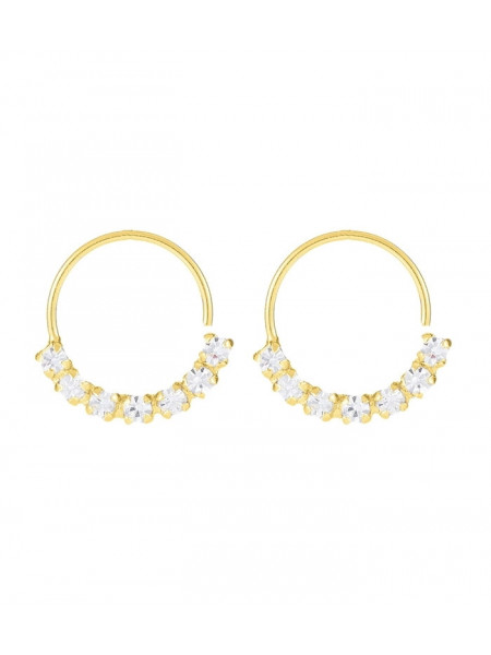 Cercei piercing din argint placat cu aur, cu zirconii albe, 10x0.6 mm