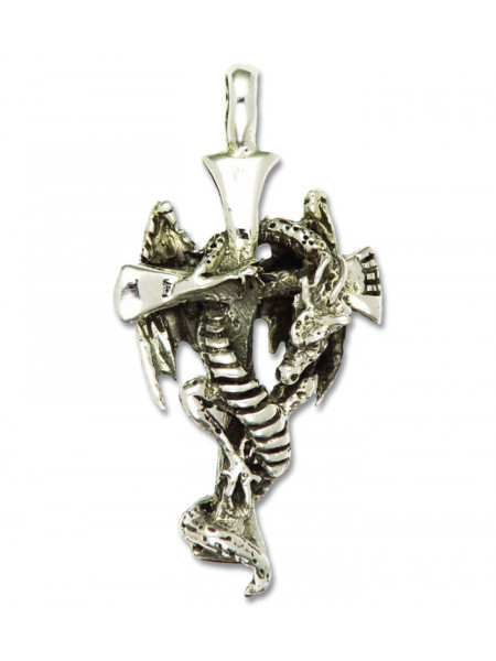 Pandantiv amuleta din argint pentru protectie si spiritualitate Rob Ray Simboluri Mistice - Dragon pe Cruce