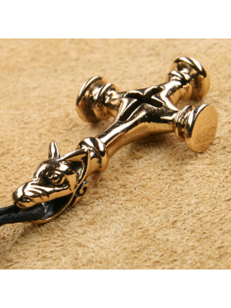 Pandantiv bronz Cruce cu lup 5cm