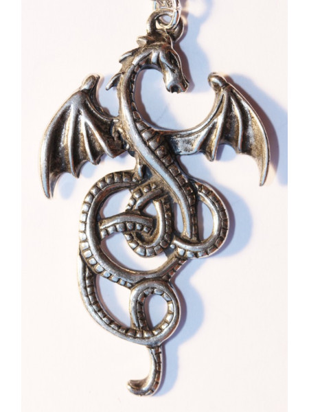 Pandantiv cu lantisor Celtic Sorcery - Dragonul Nidhogg, placat cu argint, 5.1 cm