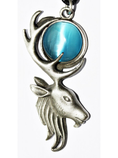 Pandantiv cu lantisor Cerb si Luna, placat cu argint, talisman pentru putere mistica, 5 cm