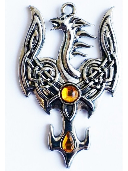 Pandantiv cu lantisor, Mythic Celts - Phoenix din Avalon, placat cu argint, 4.9 cm