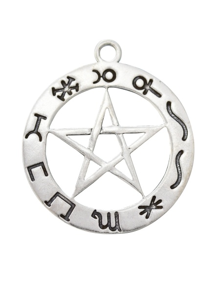 Pandantiv cu lantisor placate cu argint Sigils of The Craft - Pentagrama cu Sigiliile Ingerilor 2.5 cm