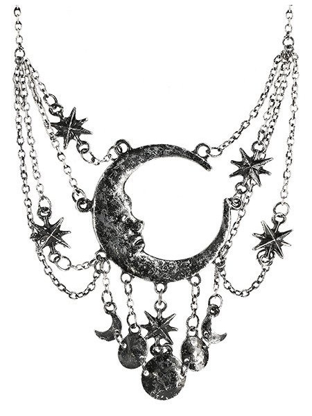 Pandantiv gotic luna cu stele Nopti fara Somn - argintiu