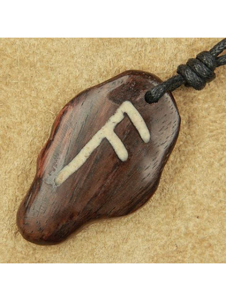 Pandantiv talisman din lemn cu runa Ansuz