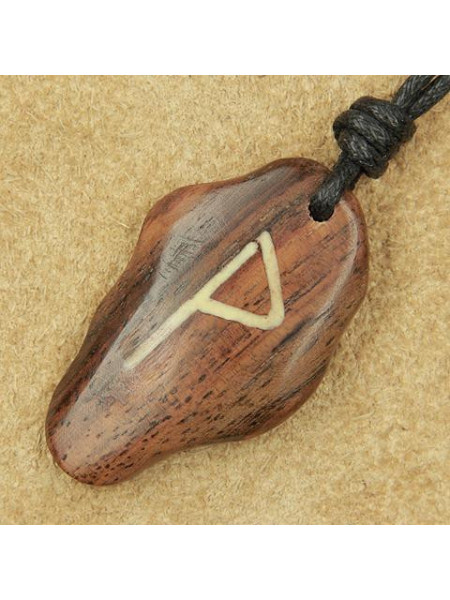 Pandantiv talisman din lemn cu runa Wunjo