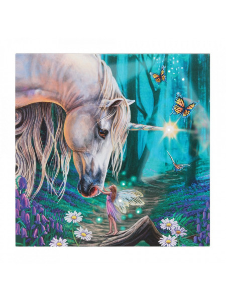 Tablou canvas cu led unicorn si zana Fairy Whispers - Lisa Parker, 30x30cm