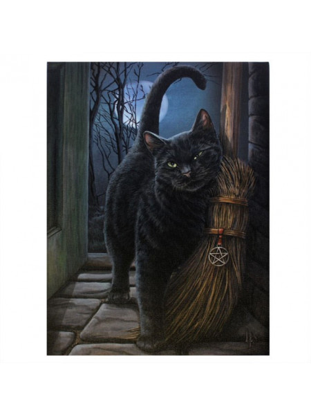 Tablou canvas pisica neagra O Intalnire Magica 19x25cm - Lisa Parker - Img 1