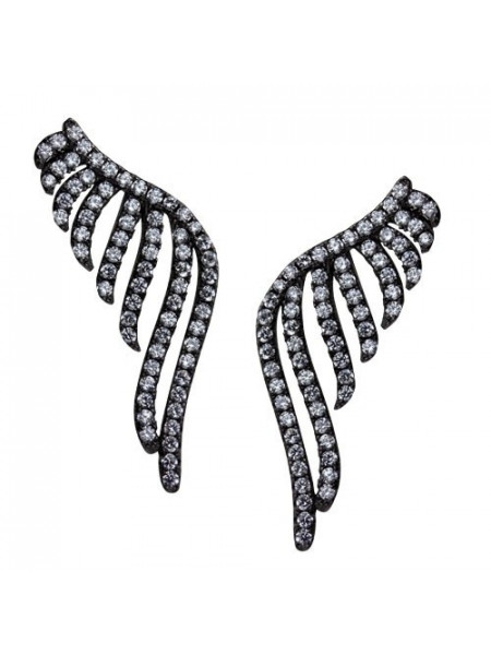 Cercei pe ureche din argint cu zirconii Aripi de cristal negru 2.7cm