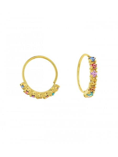 Cercei piercing din argint placat cu aur, cu zirconii colorate, 8x0.6 mm