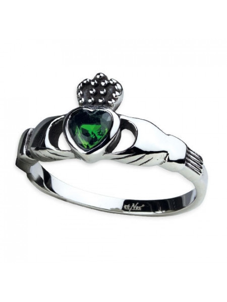 Inel otel inoxidabil cu zirconiu verde pentru indragostiti Claddagh 1.1cm