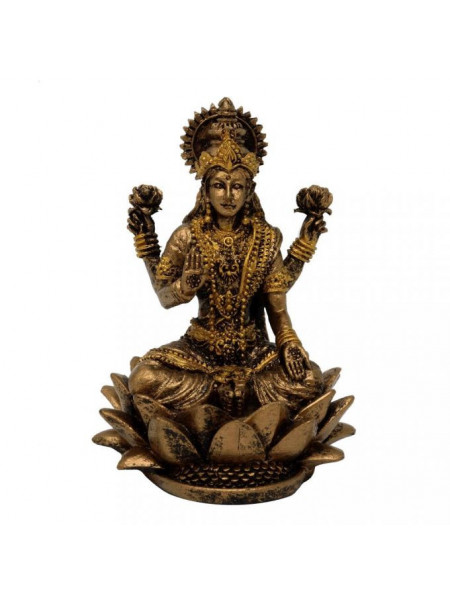 Mini statueta zeita Hindusa Lakshmi, finisaj bronz