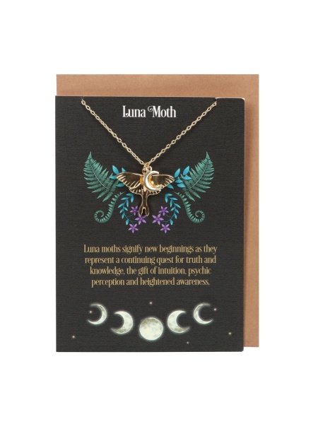 Pandantiv cu lantisor din otel inoxidabil aurit Dark Forest - Luna Moth 2.8cm