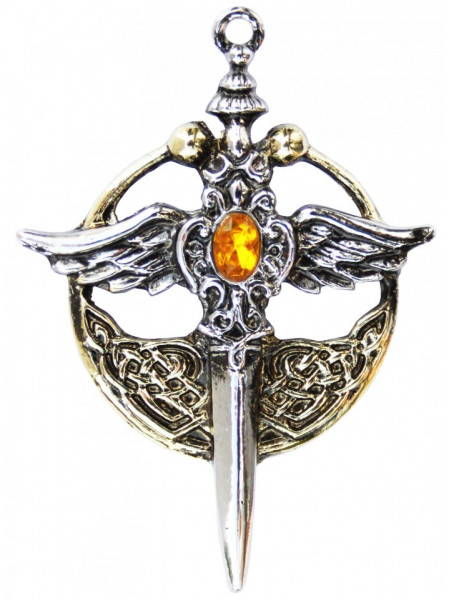 Pandantiv cu lantisor Patronul cavalerilor, placat cu argint, talisman pentru protectie si intelepciune, 4.3 cm
