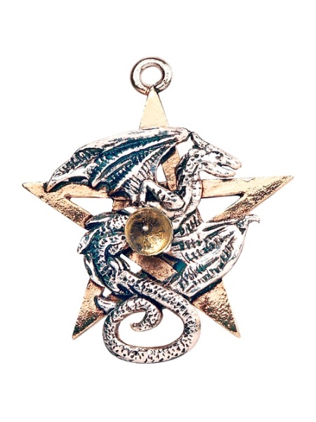 Pandantiv cu lantisor, placat cu argint, Dracogram, Talisman pentru Intuitie
