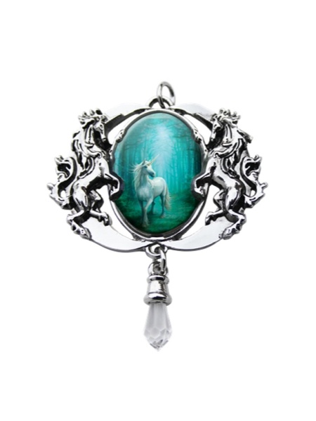 Pandantiv cu unicorni si cristal alb Enchanted Cameos - Unicorn de Padure, 6.1 cm