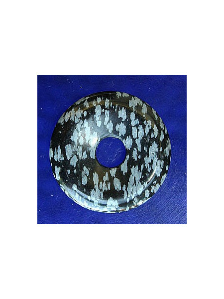Pandantiv disc piatra semipretioasa Obsidian- Fulg de nea, 3 cm - Img 1