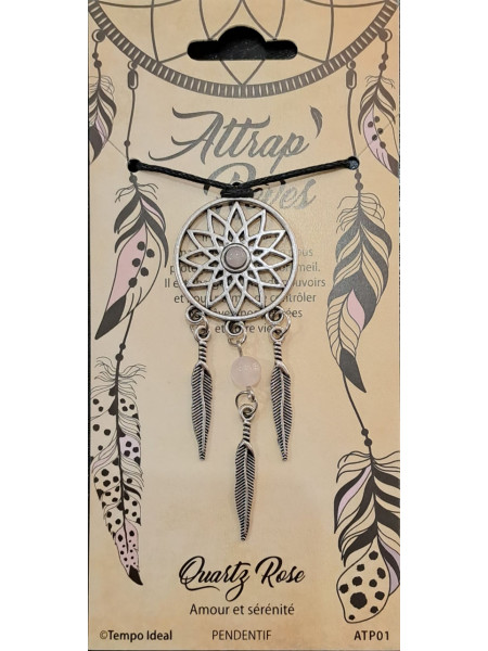Pandantiv Dreamcatcher cu Quartz roz, talisman pentru Putere si Iubire
