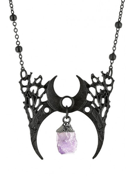 Pandantiv gotic cu cristal violet Luna din Crengi - negru