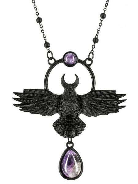 Pandantiv gotic cu cuart violet Corbul Lunii - negru