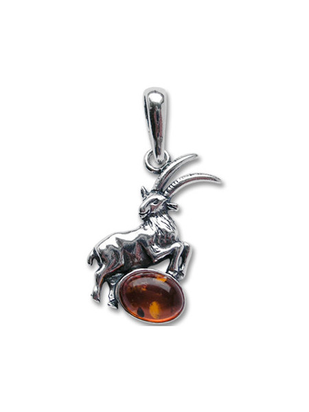 Pandantiv talisman argint cu piatra naturala de ambra (chihlimbar), semn zodiacal Capricorn