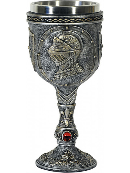 Pocal Cavaler Medieval cu Fleur de Lys si piatra rosie, 18 cm