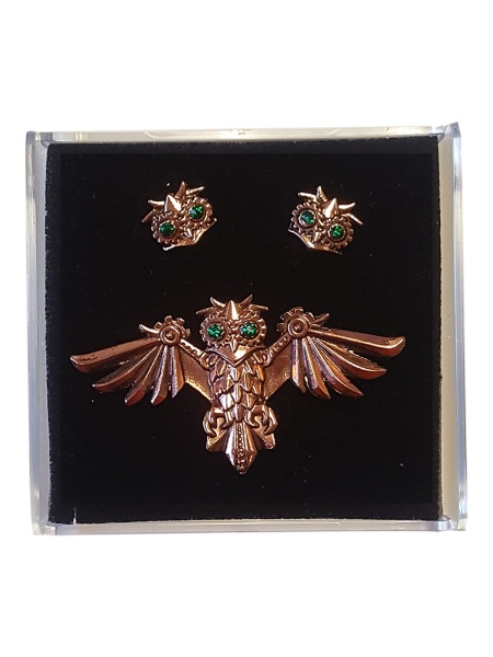 Set Brosa si Cercei steampunk Bufnita Aviamore, talisman pentru un spirit liber