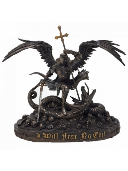 Statueta cavaler luptand cu dragonul I will fear no Evil 23x27 cm, bronz