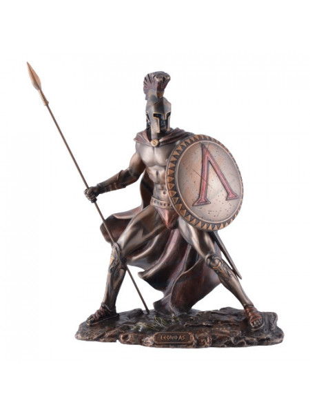 Statueta finisaj bronz Leonidas cu scut si sabie 19 cm