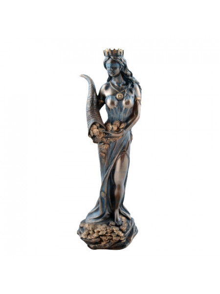 Statueta zeita norocului Fortuna cu Cornul Abundentei, 19 cm, finisaj bronz