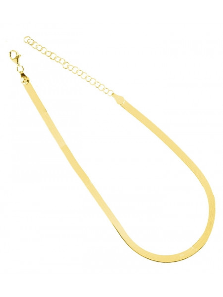 Bratara de picior din argint placat cu aur, model plat, grosime 3.5 mm lungime 19+5 cm