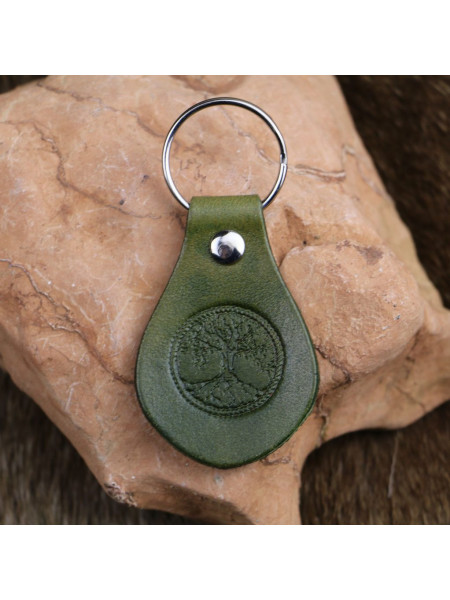 Breloc din piele verde Copacul Vietii 8 cm