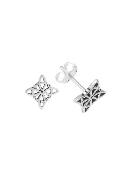 Cercei mici cu surub si tija, din argint Nodul Vrajitoarelor, talisman pentru protectie, 1cm
