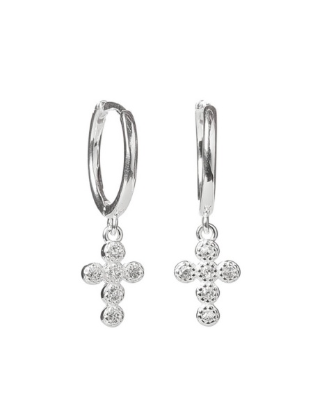 Cercei rotunzi din argint Cruce cu Zirconii 10mm