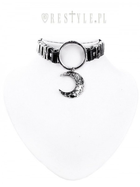 Choker gotic, piele ecologica cu elemente metalice, Moonchild