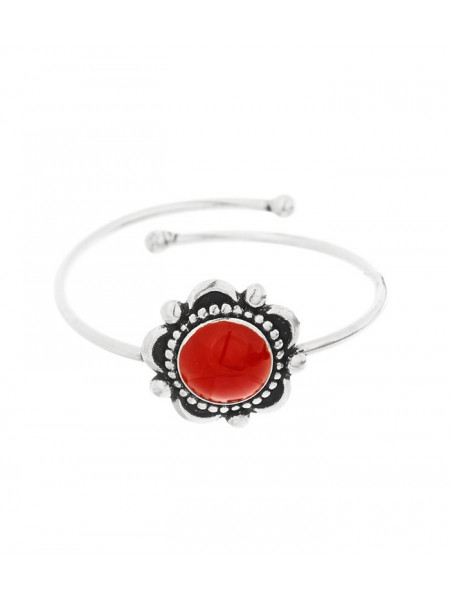 Inel ajustabil din argint cu email Floare de Coral