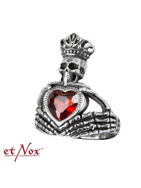 Inel otel inoxidabil pentru indragostiti Claddagh craniu cu mana scheletica 2.5 cm