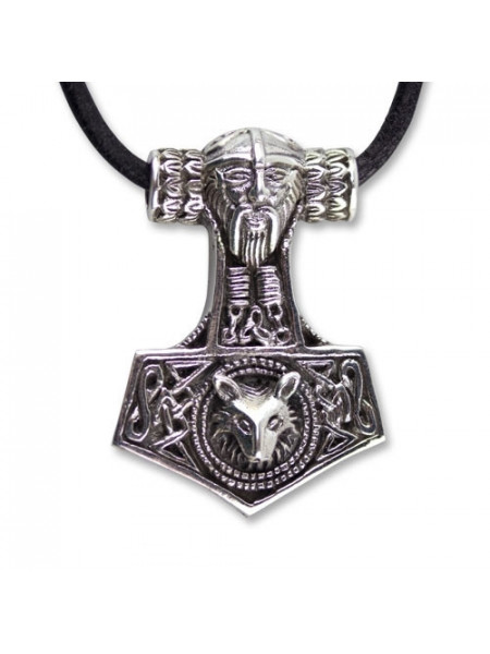Pandantiv argint Ciocanul lui Thor cu cap de lup 3.2cm