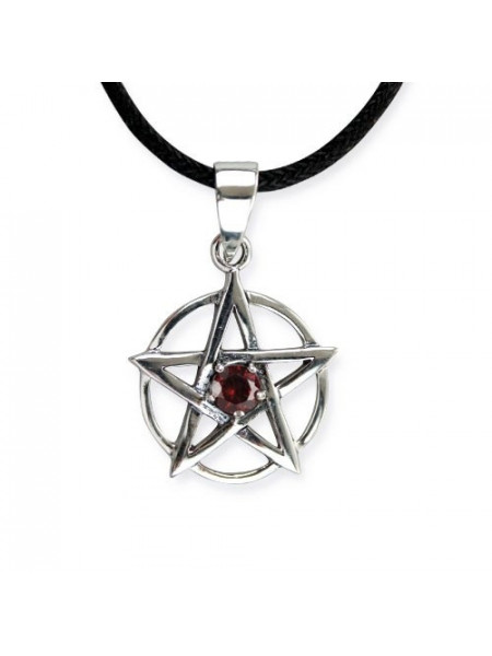 Pandantiv argint Pentagrama cu zirconiu rosu 1.6cm