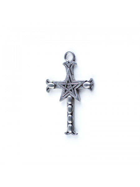 Pandantiv Cruce cu pentagrama, talisman pentru protectie impotriva energiei negative, 3.6 cm