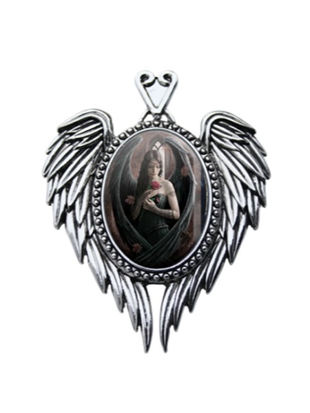 Pandantiv cu aripi de inger, Enchanted Cameos - Inger cu Trandafir, 6.1 cm