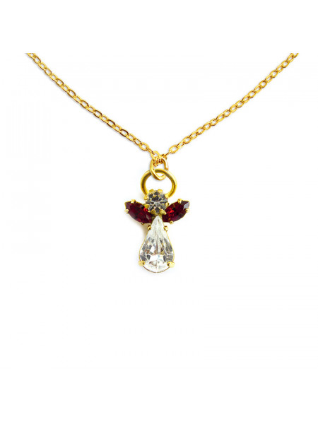 Pandantiv cu lantisor auriu Inger de Cristal - Ingerul lunii Ianuarie (Zirconiu Granat) 3 cm