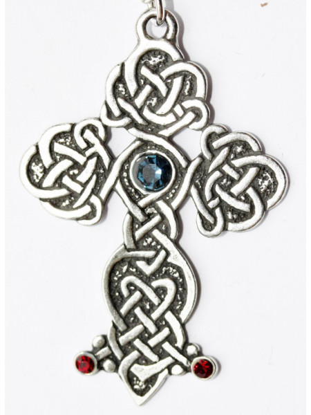 Pandantiv cu lantisor Celtic Sorcery - Crucea reginei Guinevere, placat cu argint, 5 cm