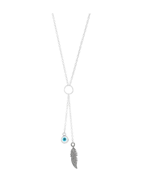 Pandantiv cu lantisor din argint cu charm Ochiul Protector (Evil Eye) cu Pana, dimensiune 35+5.5cm